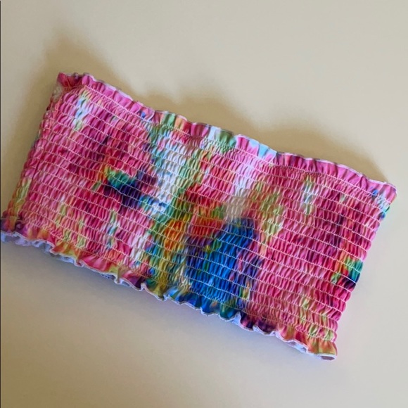 ZAFUL Tie Dye Frilled Smocked Bikini Swimsuit Top - Picture 5 of 6